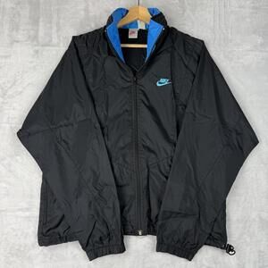 Vintage Nike 1980s Black Blue Windbreaker Jacket Men Size M Streetwear Retro Y2K